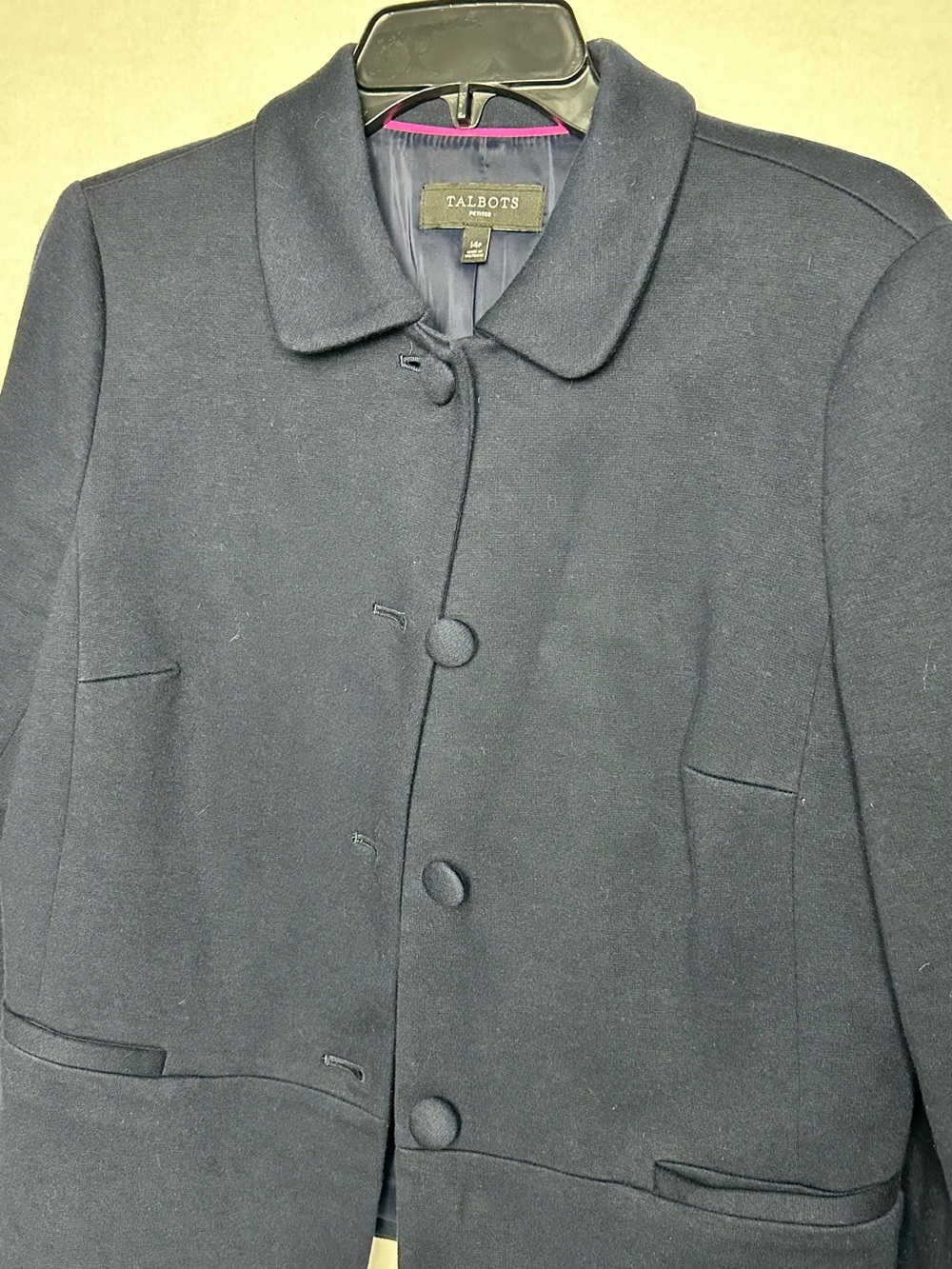 Talbots Navy Rounded-Collar Wool-Blend Pea Coat